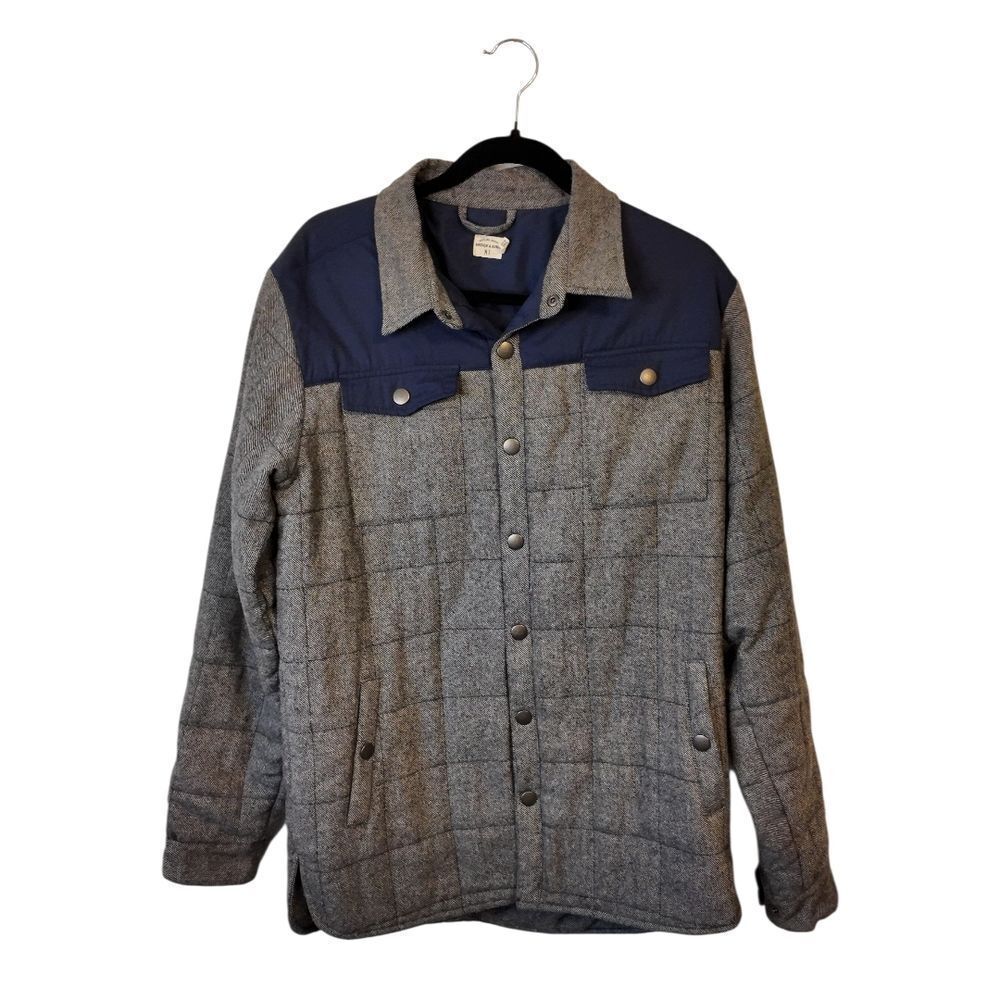 Bridge & Burn Wool Quilted Gray And Navy Shirt Jacket Size L